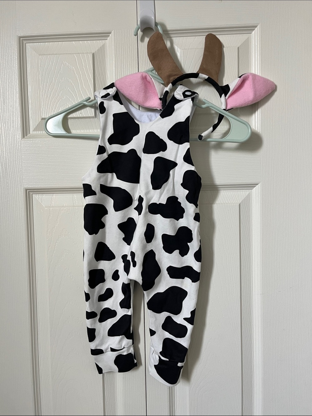9-12 Month Baby Cow Print Romper with Ear Headband - Black & White